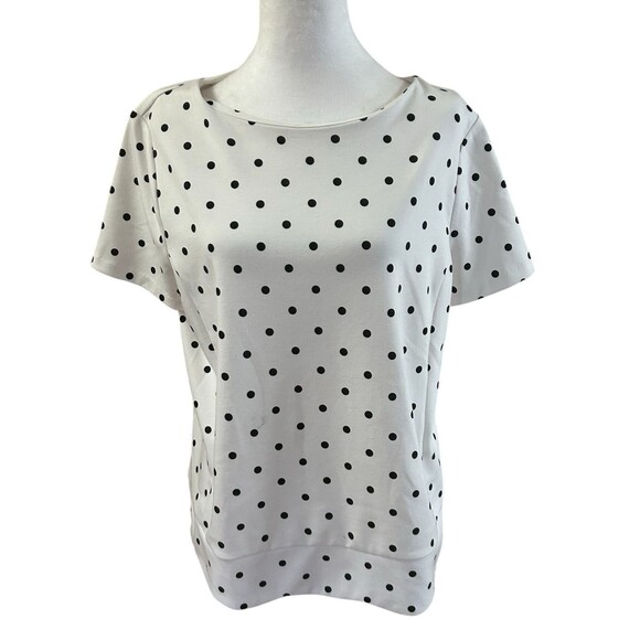 Talbots Polka Dot Zip Back Short Sleeve‎ Top Sz L - Picture 1 of 5